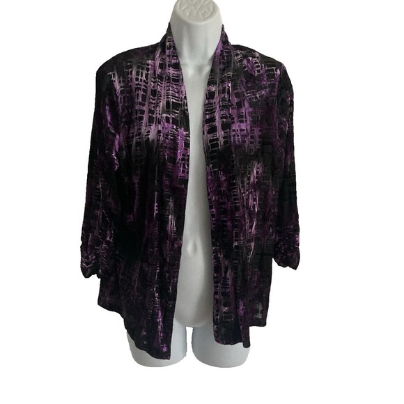 Y2K TanJay Velvet Burnout Cardigan Pet. S/M Open Front Purple/Black Whimsigoth - Picture 1 of 11